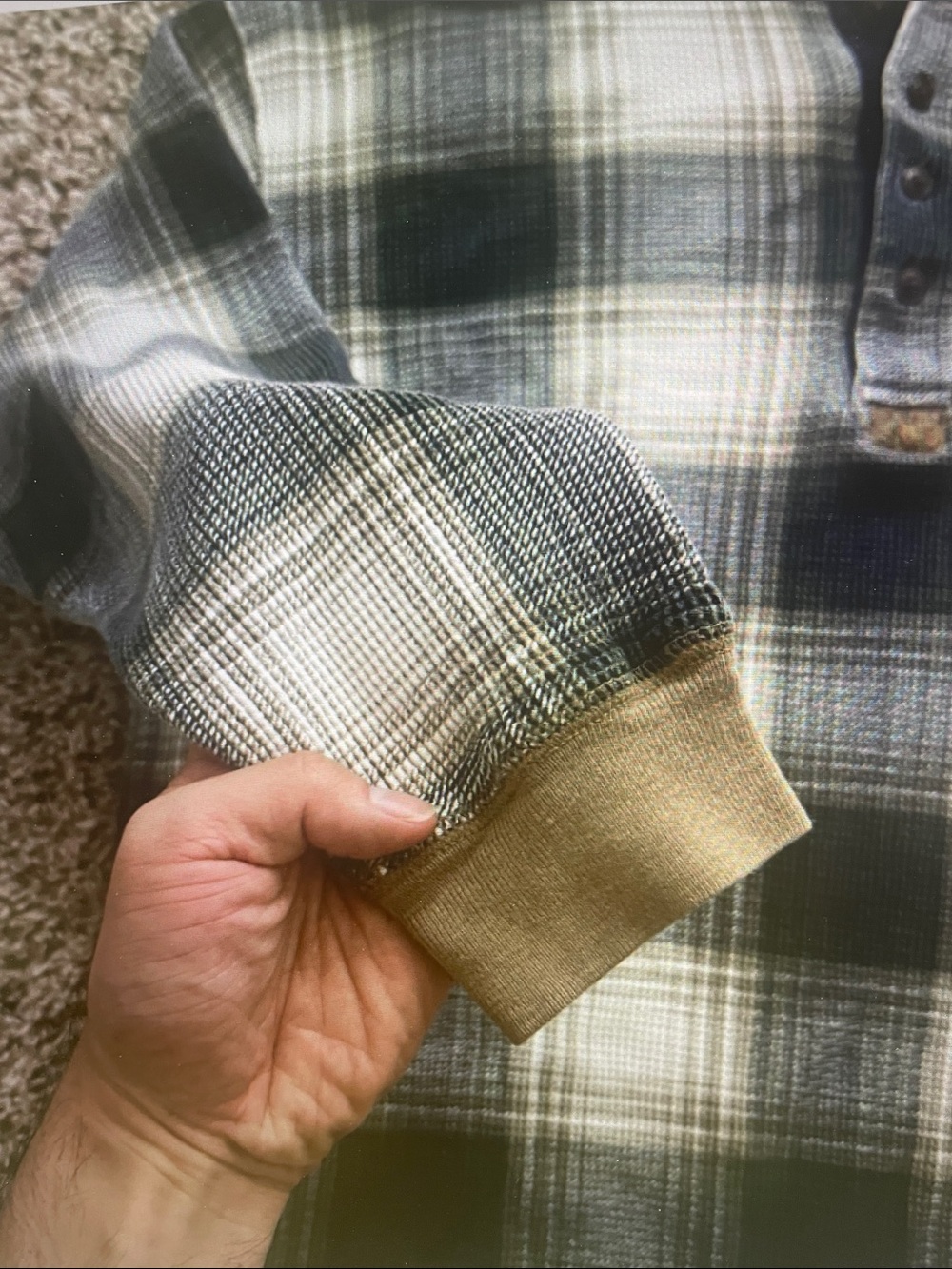 Chaps Black, White & Tan Plaid Henley Thermal Pullover - Picture 4 of 8